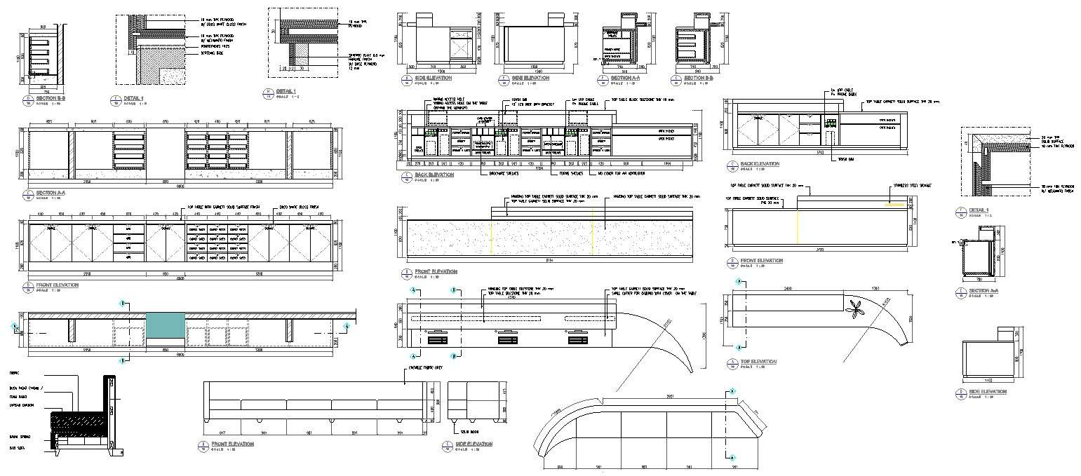 AutoCAD Drawing files show the Modular kitchen cabinet section and