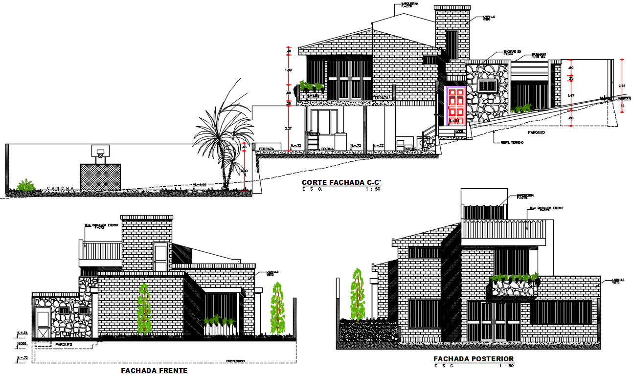 Autocad House Sectional Elevation Drawing Download Dwg File Cadbull ...