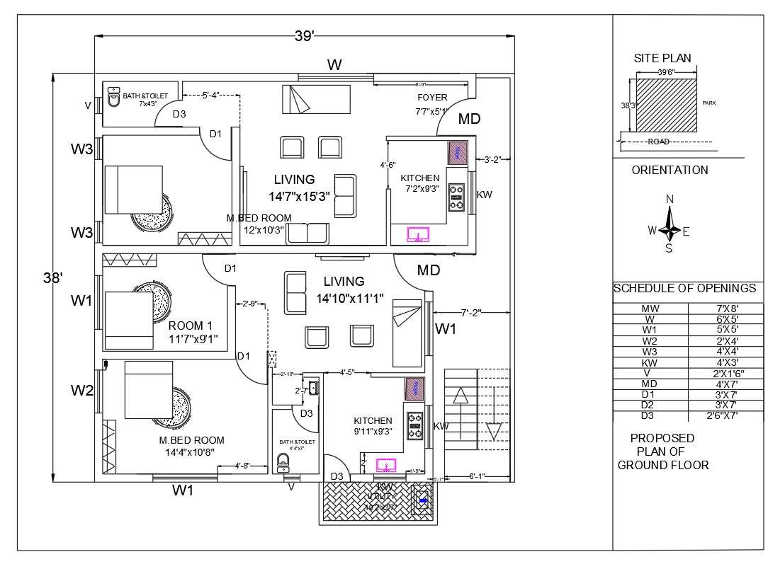 AutoCAD House Plan With Furniture CAD Drawing DWG File - Cadbull