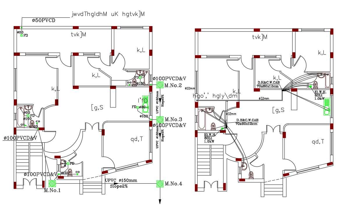 AutoCAD House Plumbing Layout Plan CAD Drawing Cadbull