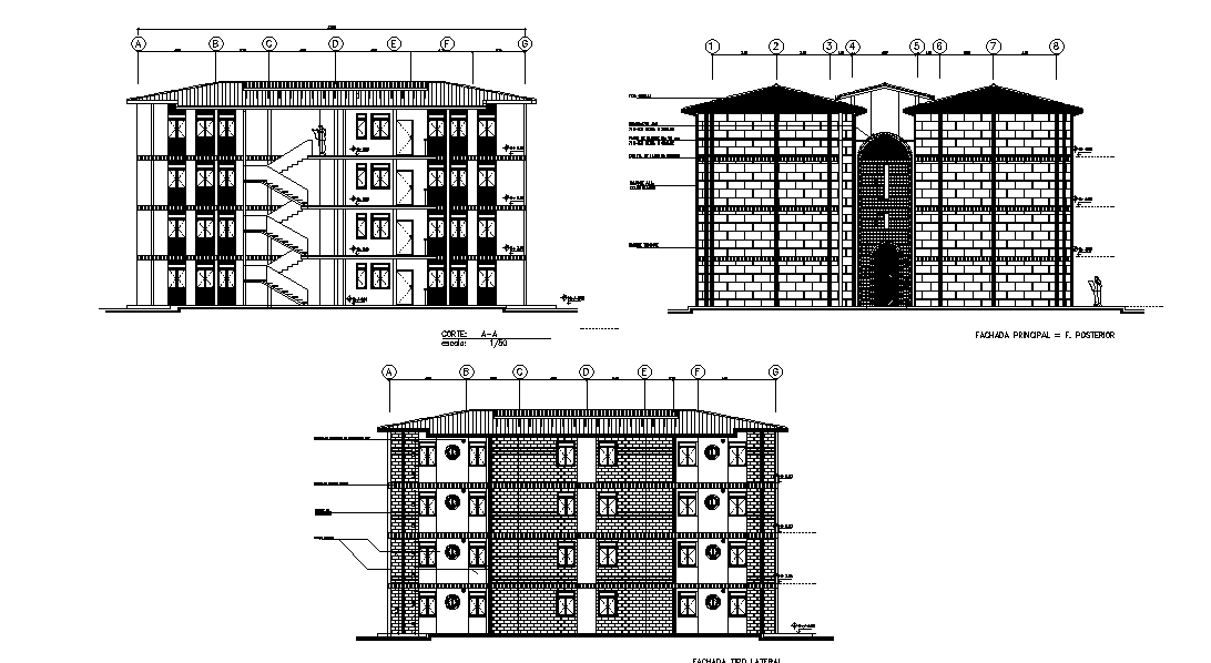 AutoCAD Residency Building Sectional Elevation Design Download DWG File ...