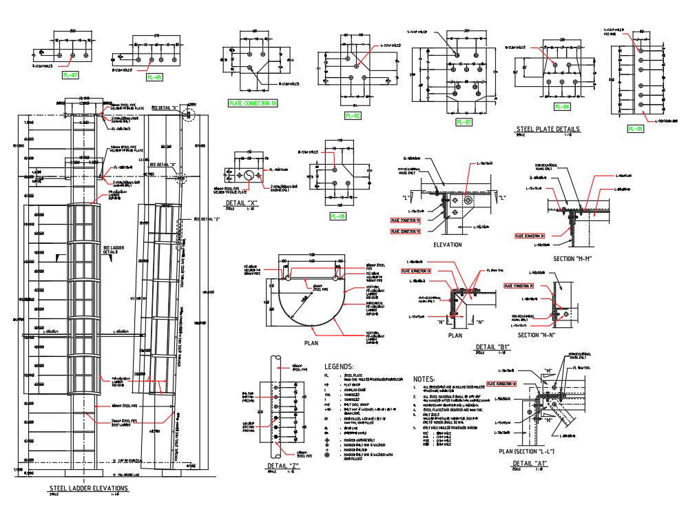 Ladders Elevation And Sections Details Cad Template Dwg Cad Templates ...