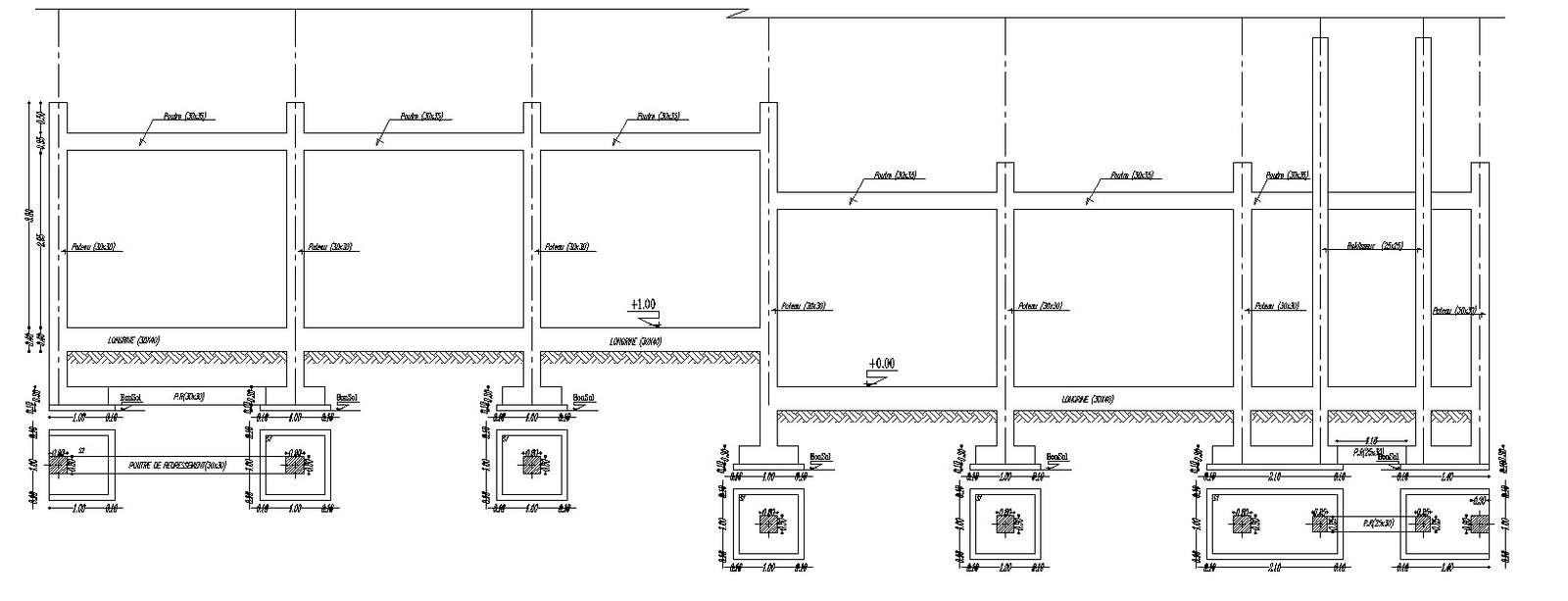 AutoCAD drawing of boundary wall foundation details with dimensions