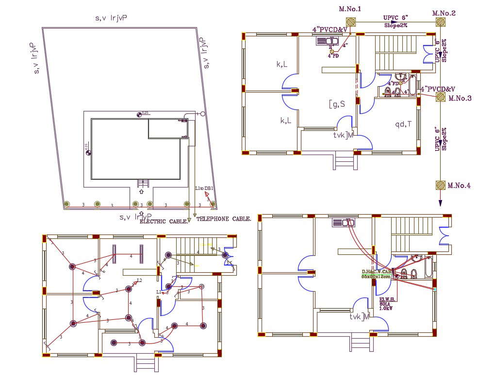 AutoCAD House Wiring And Plumbing Layout Plan Design - Cadbull