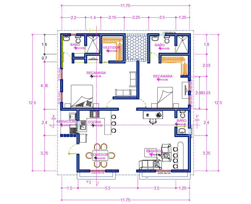 Autocad House Plan with Dimension - Cadbull