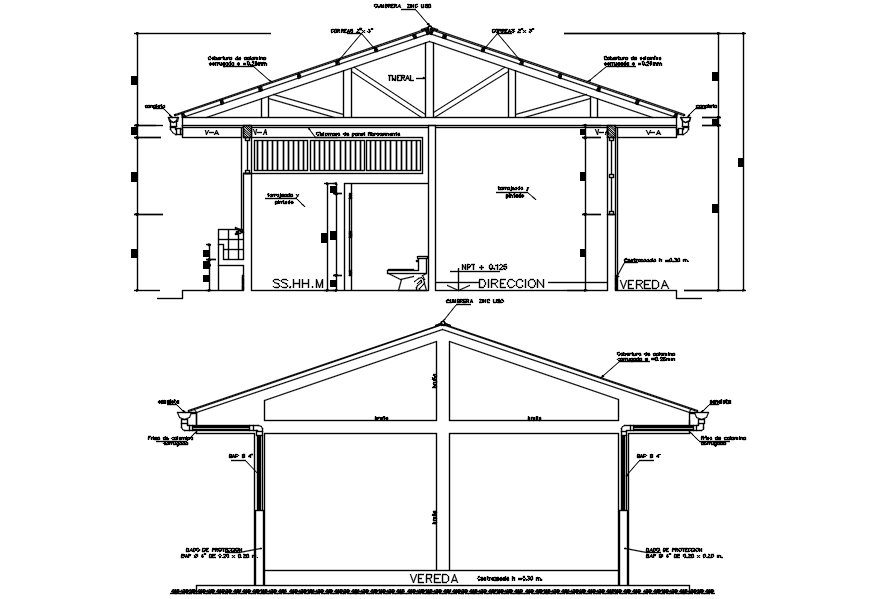 Autocad drawing of bungalow sections - Cadbull