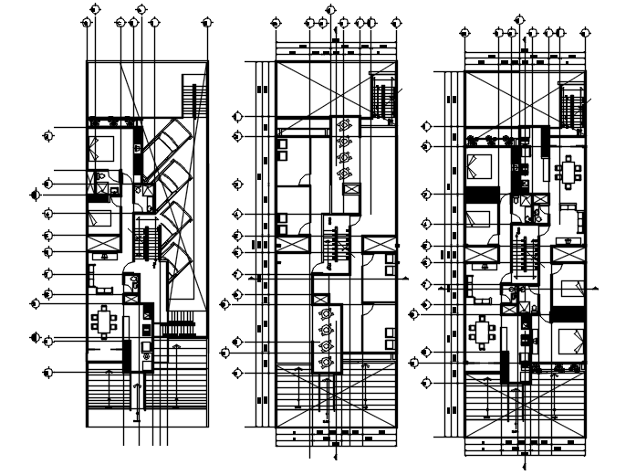 Autocad drawing of house 9.85mtr x 29.85mtr with furniture details ...