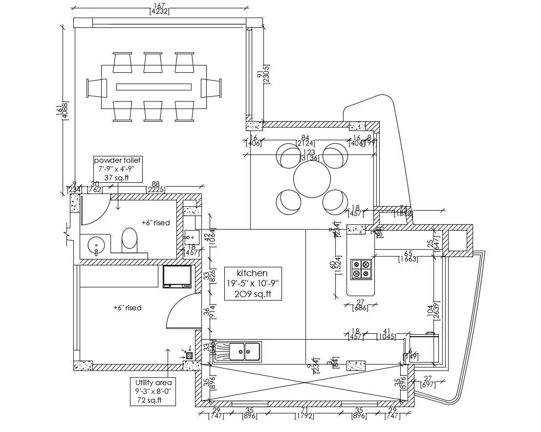 Autocad drawing of kitchen layout - Cadbull