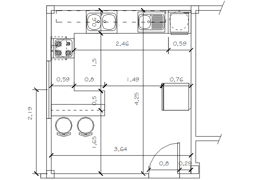 Autocad drawing of kitchen layout - Cadbull
