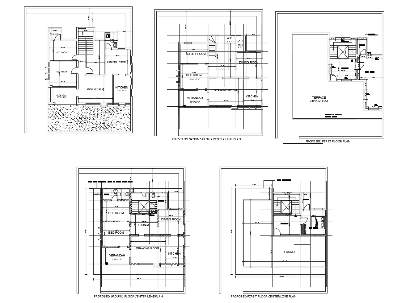 Autocad drawing of residential bungalow - Cadbull