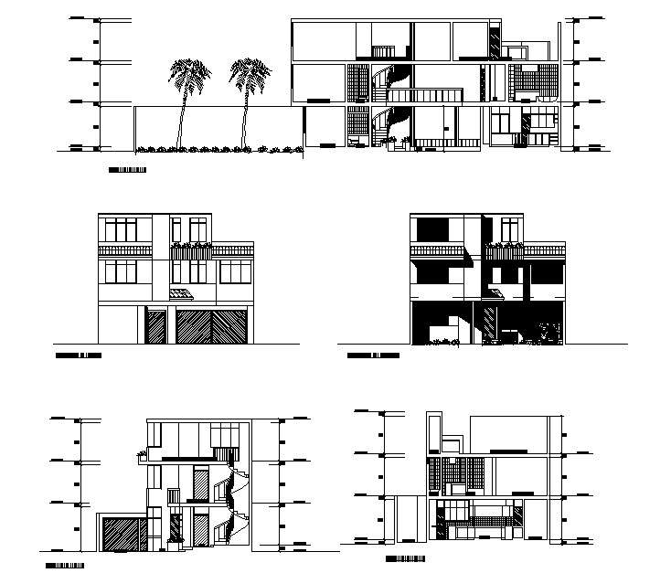 Autocad Drawing Of Residential Bungalow Elevations Cadbull