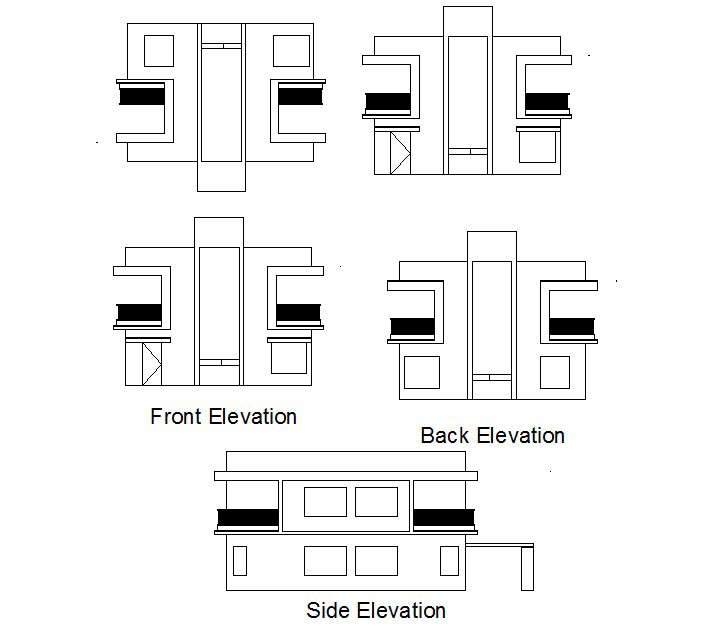 Autocad Drawing Of Residential Bungalow Elevations Cadbull