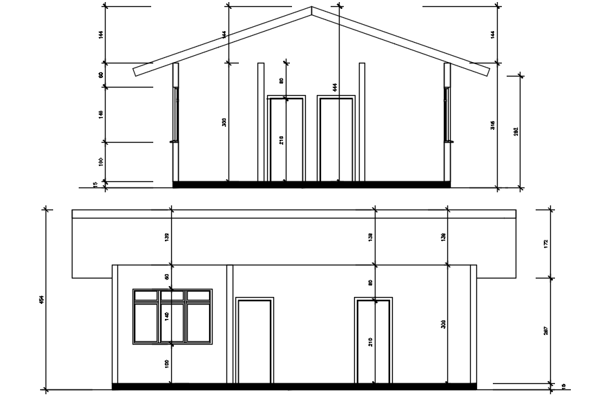 Autocad drawing of sectional elevation of bungalow - Cadbull