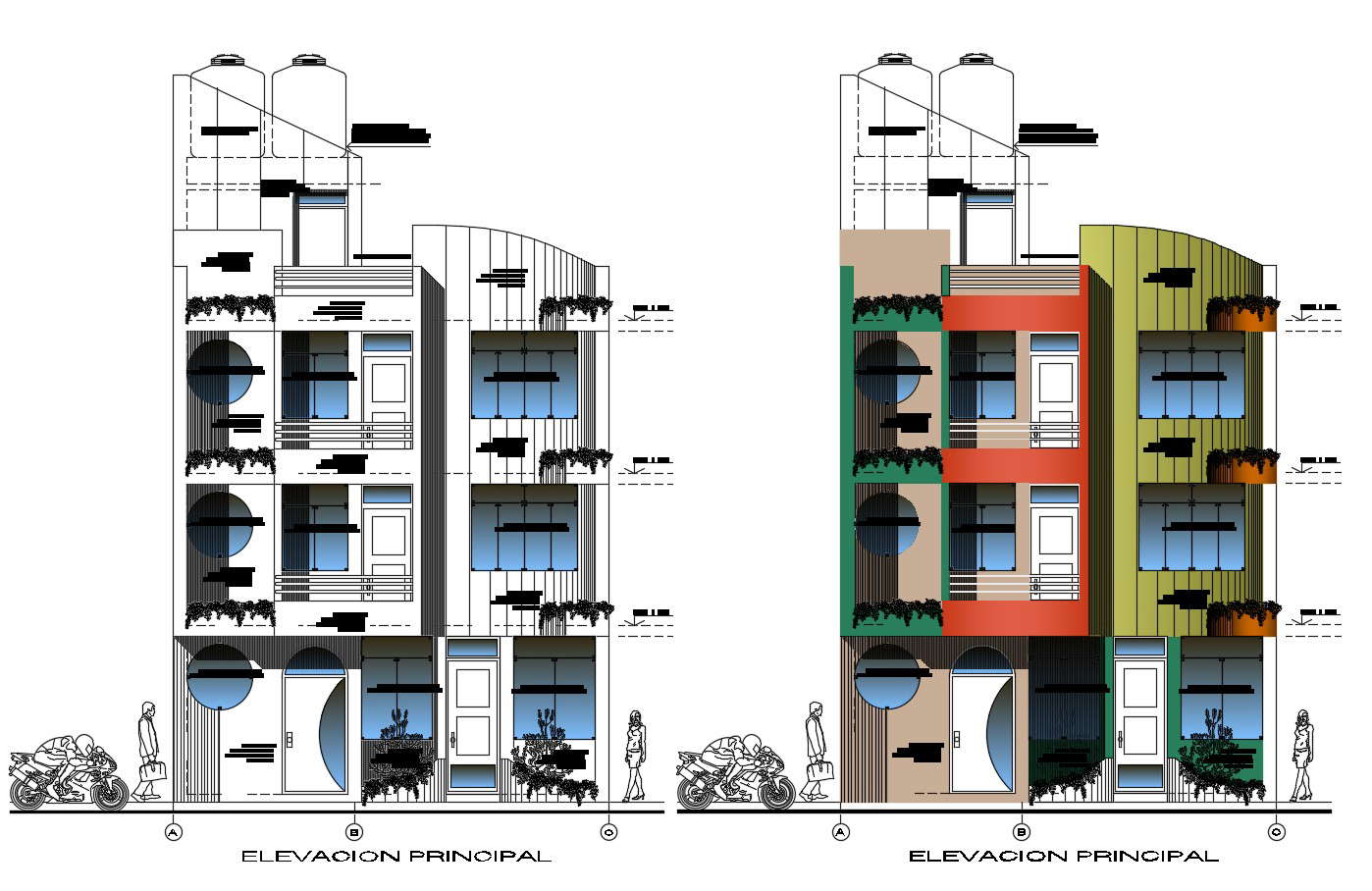 Autocad Drawing Of Sectional Elevation Of Residence C - vrogue.co