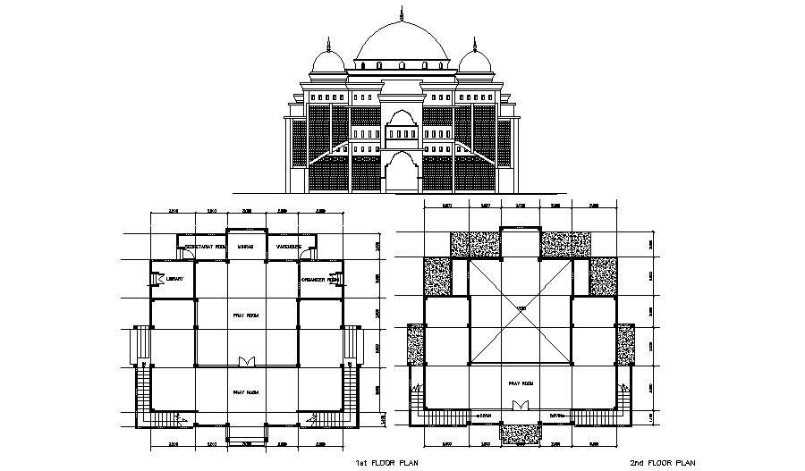 Autocad drawing of the mosque with elevation - Cadbull