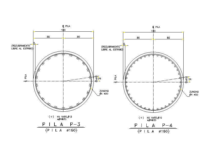 Autocad 2d Dwg Drawing File Has The Detail Of 160mm Diameter Of Pile