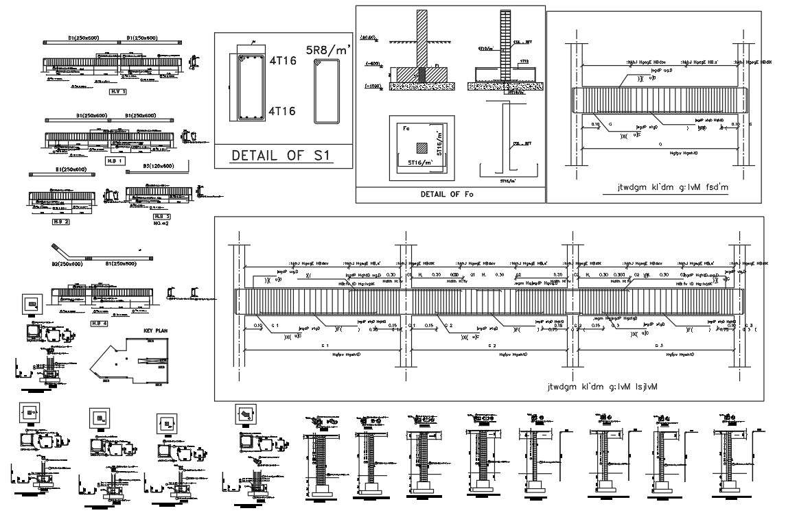 Autocad 2D DWG drawing file shows the detail section of footing, column