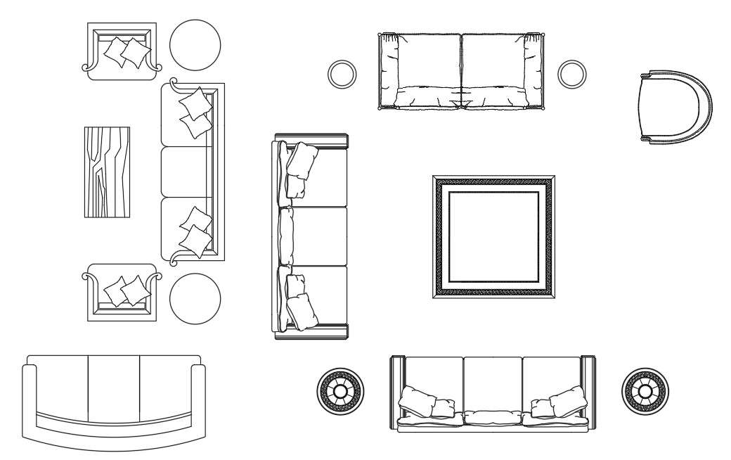 Autocad 2d Furniture Drawing Contains Five Types Of Sofa And Table