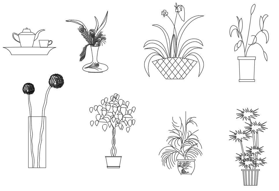 Autocad DWG 2D drawing having the details of beautiful plants and ...