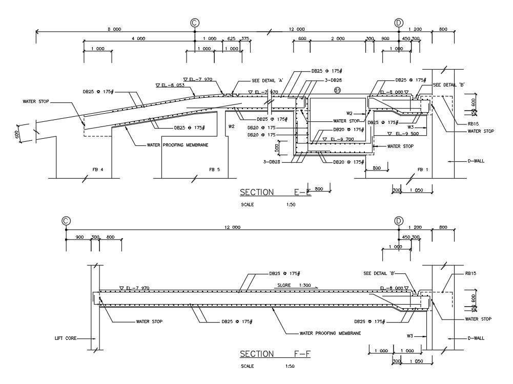 Autocadd 2d Dwg Drawing File Shows The Details Basement Slab. Download 