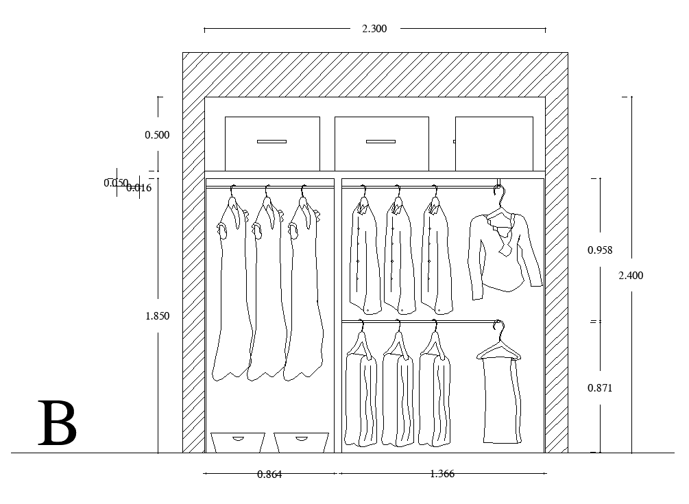 BB section view of 3x3m dressing wardrobe is given in this Autocad ...