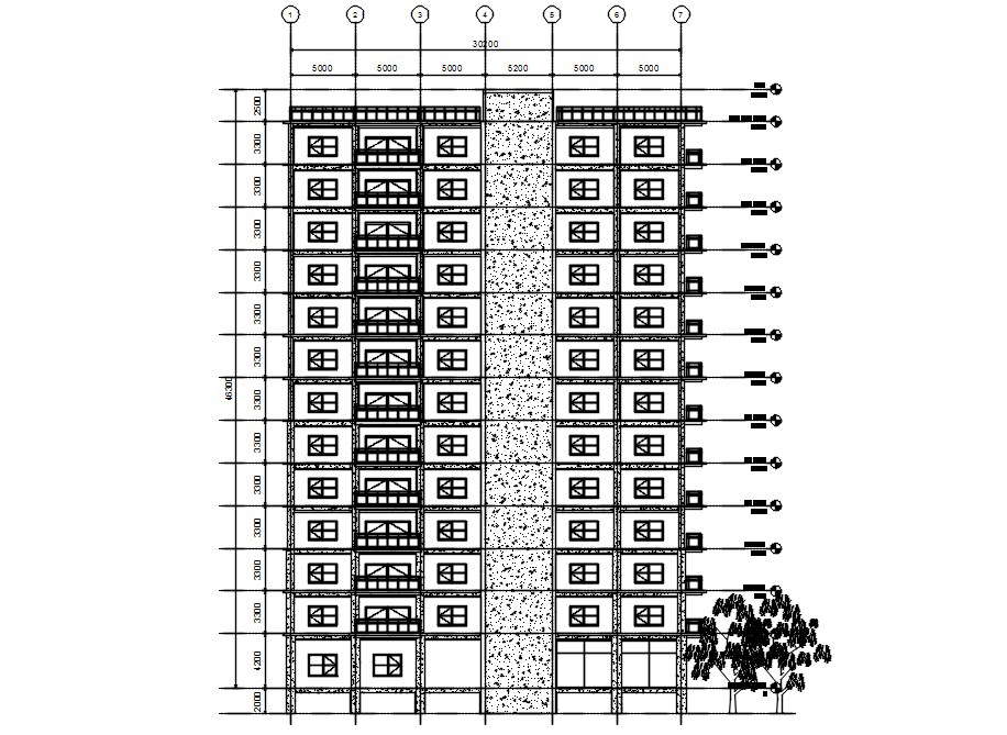 Back elevation of multistorey building in AutoCAD 2D drawing, dwg file ...