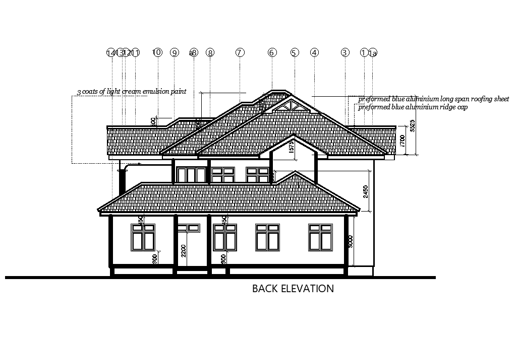 Back Side Elevation Of 21x16m House Plan Is Given In This Autocad Drawing File Download Now