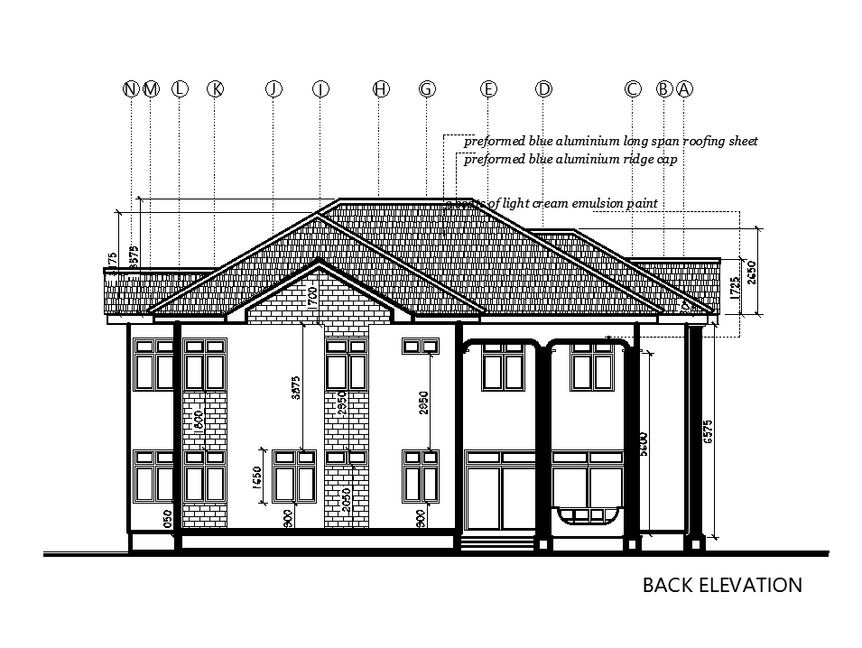 Back Side Elevation Of The 17x17m Ground Floor House Plan Is Given In This Autocad Drawing File