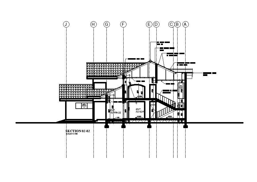 Back Side Section View Of 20x18m House Plan Is Presented In This Autocad 2d Drawing File