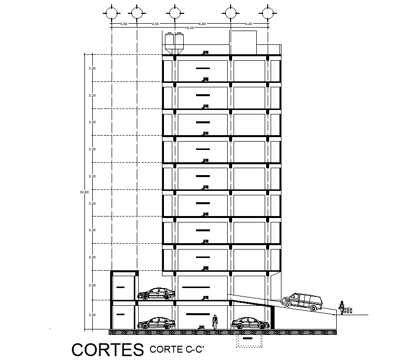 Back side section view of 20x27m apartment building is given in this ...