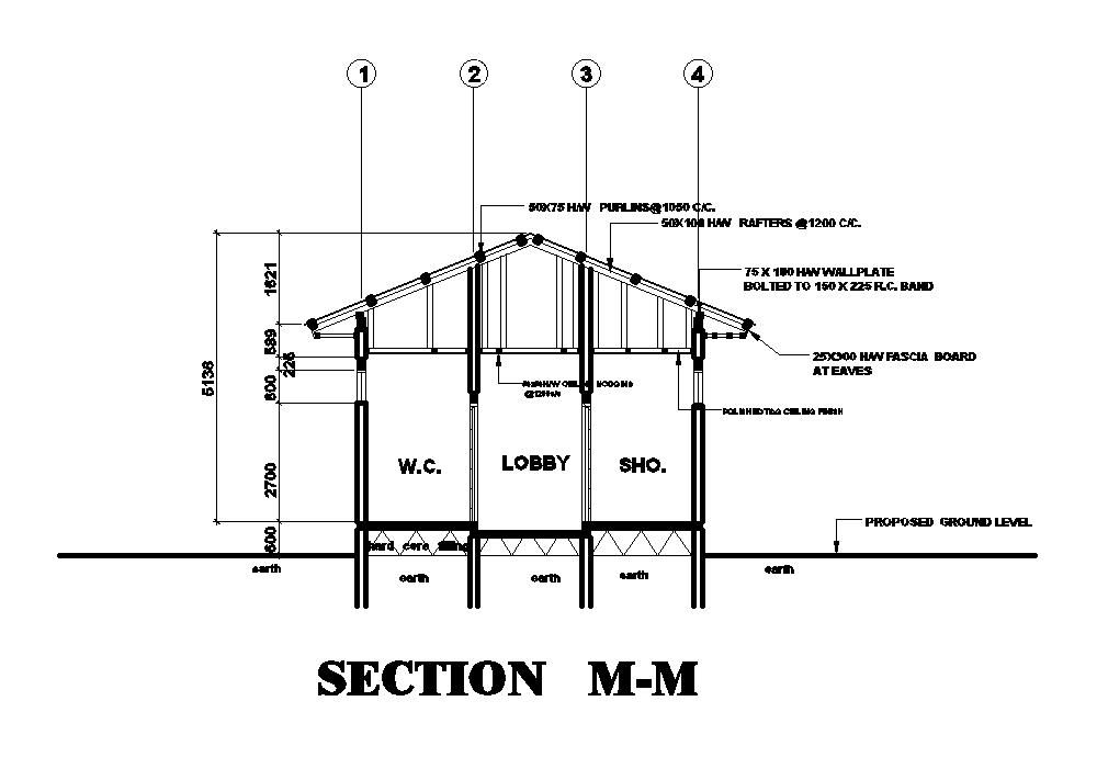 Back Side Section View Of 6x6m Ground Floor Plan Of Security Lounge Is Given In This Autocad