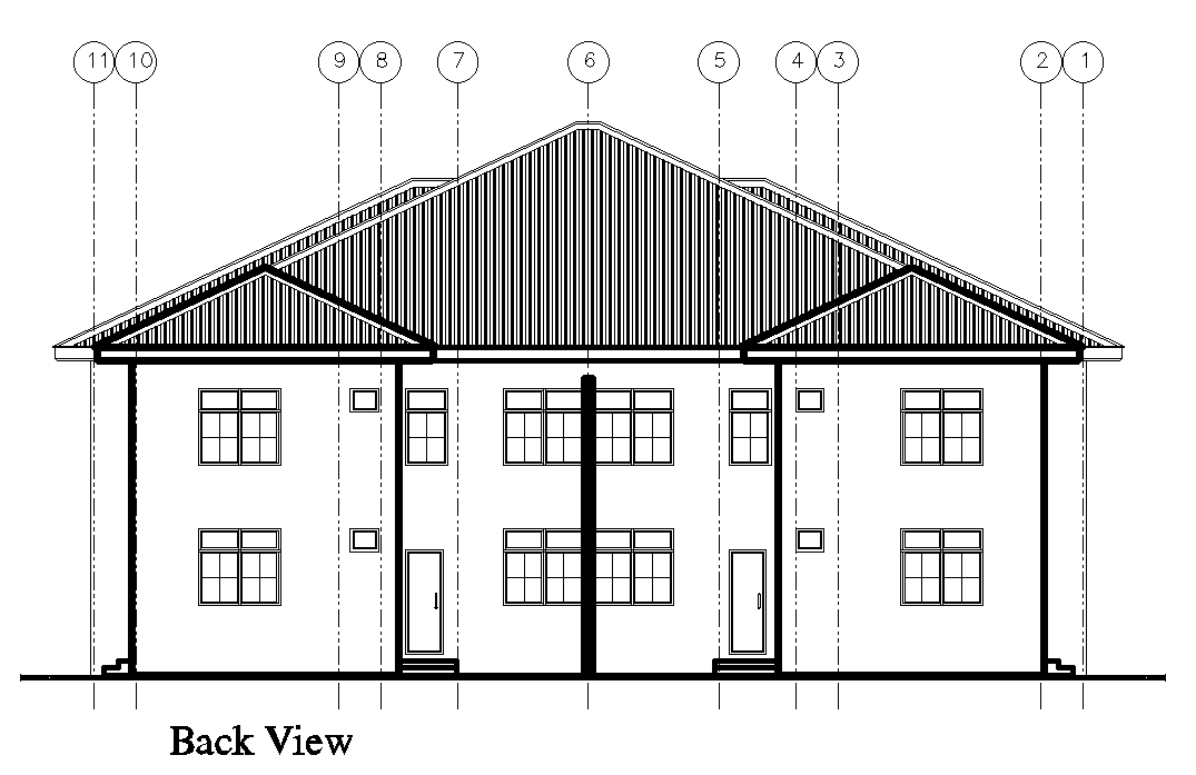 Back view of 22x22m house plan is given in this Autocad drawing file ...