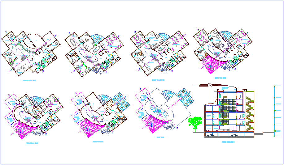 Bank design with floor plan and sectional view dwg file - Cadbull