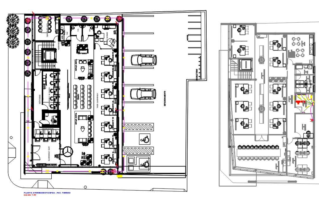 Bank Ground Floor And First Floor Plan With Furniture Layout Drawing