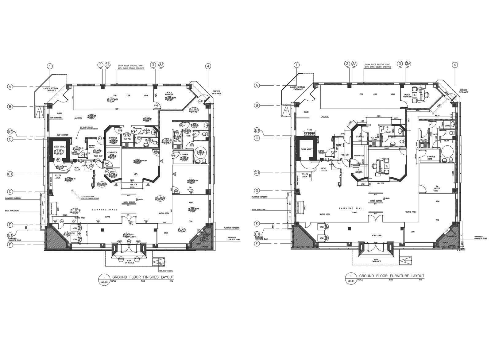 Bank design with plan and elevation details dwg autocad drawing . - Cadbull