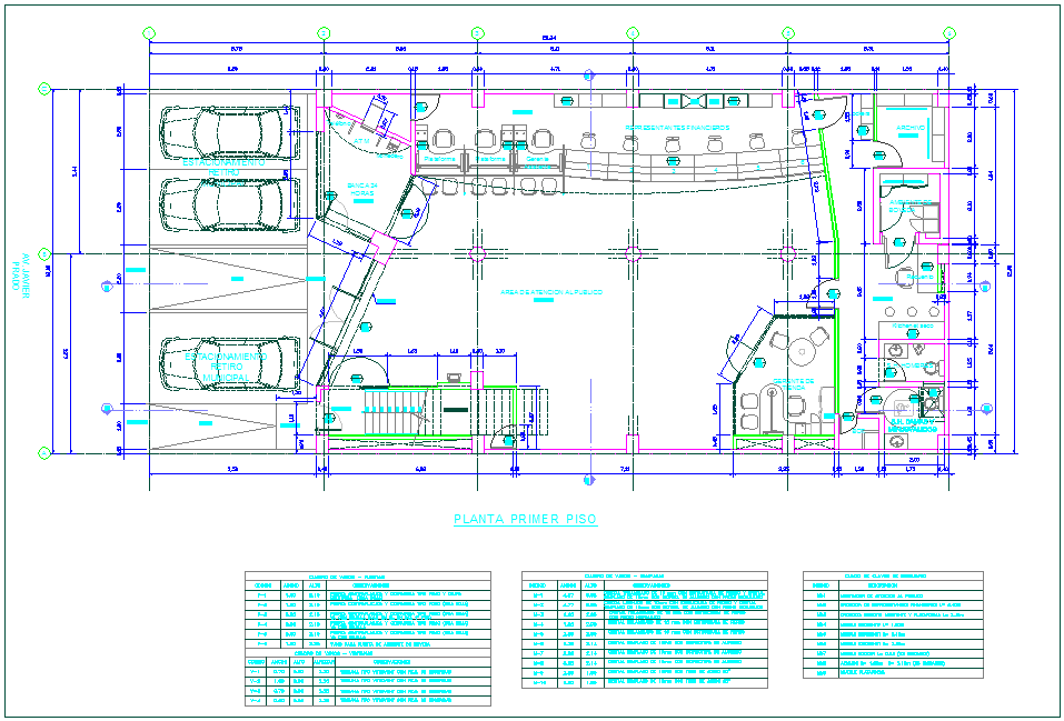 Banking design view with first floor plan with door and window schedule ...