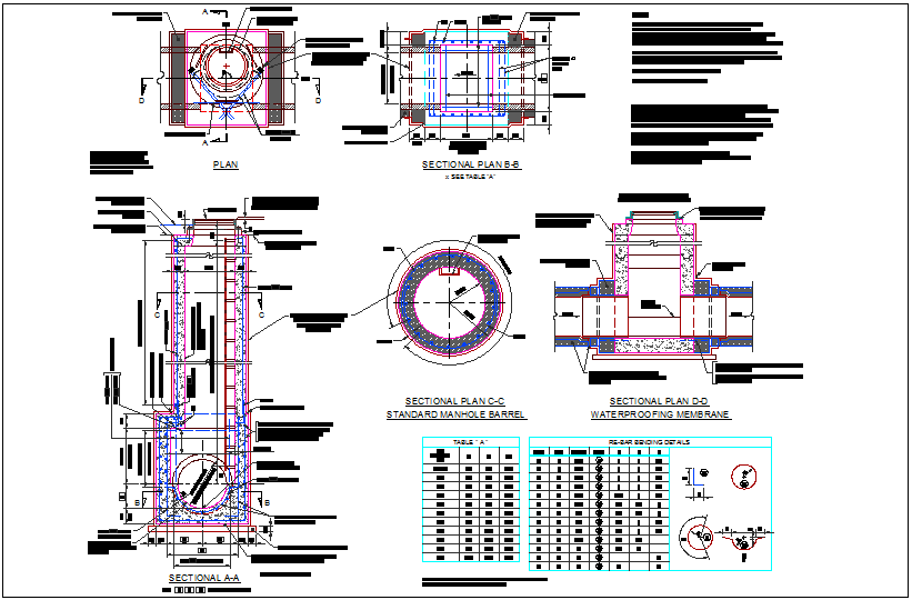 Bar bending detail with view of man hole plan and section view dwg file ...