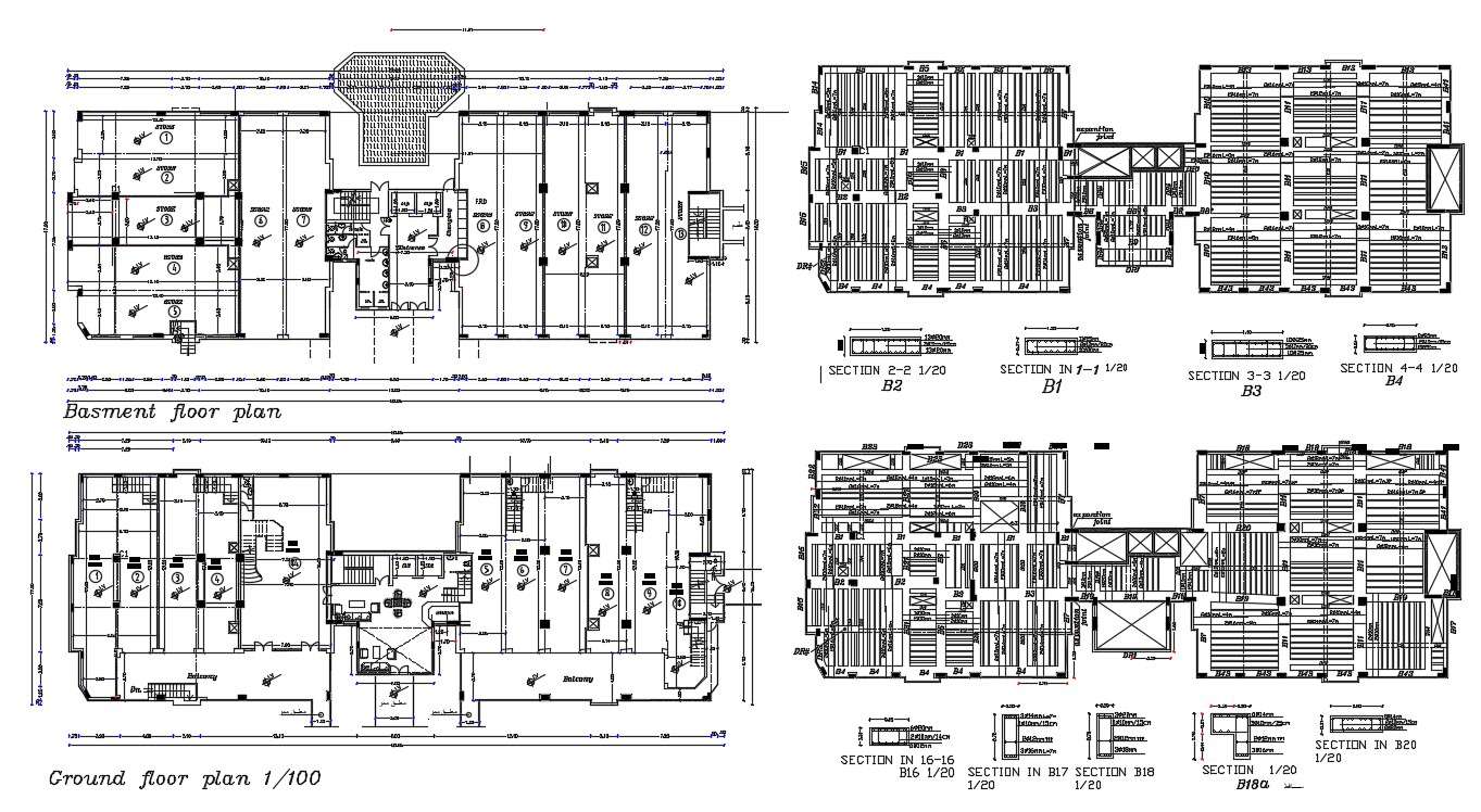 Basement And Ground floor Plan Of Commercial Building
