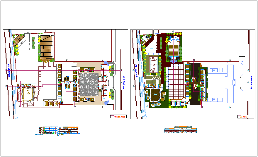 Basement and first floor plan of education center with elevation dwg ...