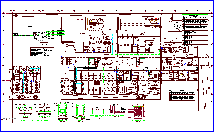 Basement floor plan with detail view for hospital dwg file - Cadbull