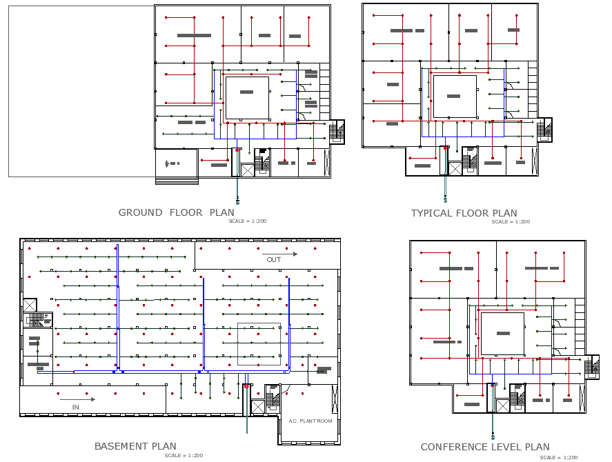 Basement floor to conference floor plan detail - Cadbull