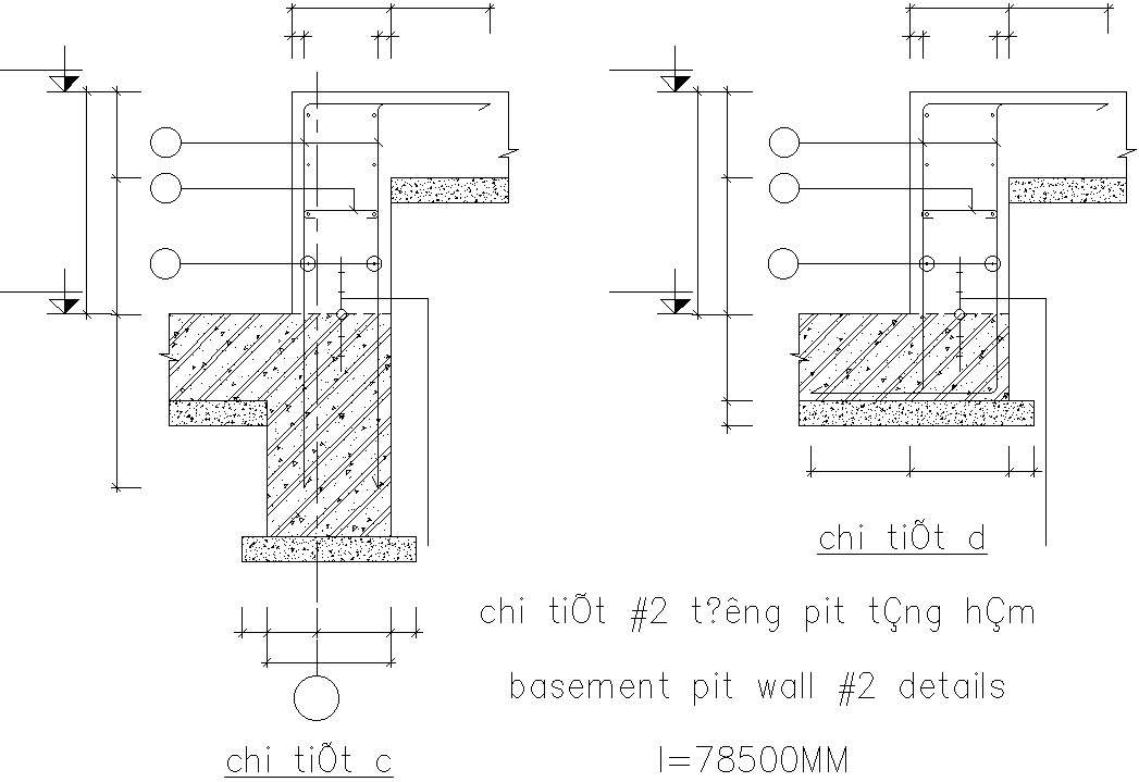 Basement pit wall details( l=122080MM ) - Cadbull