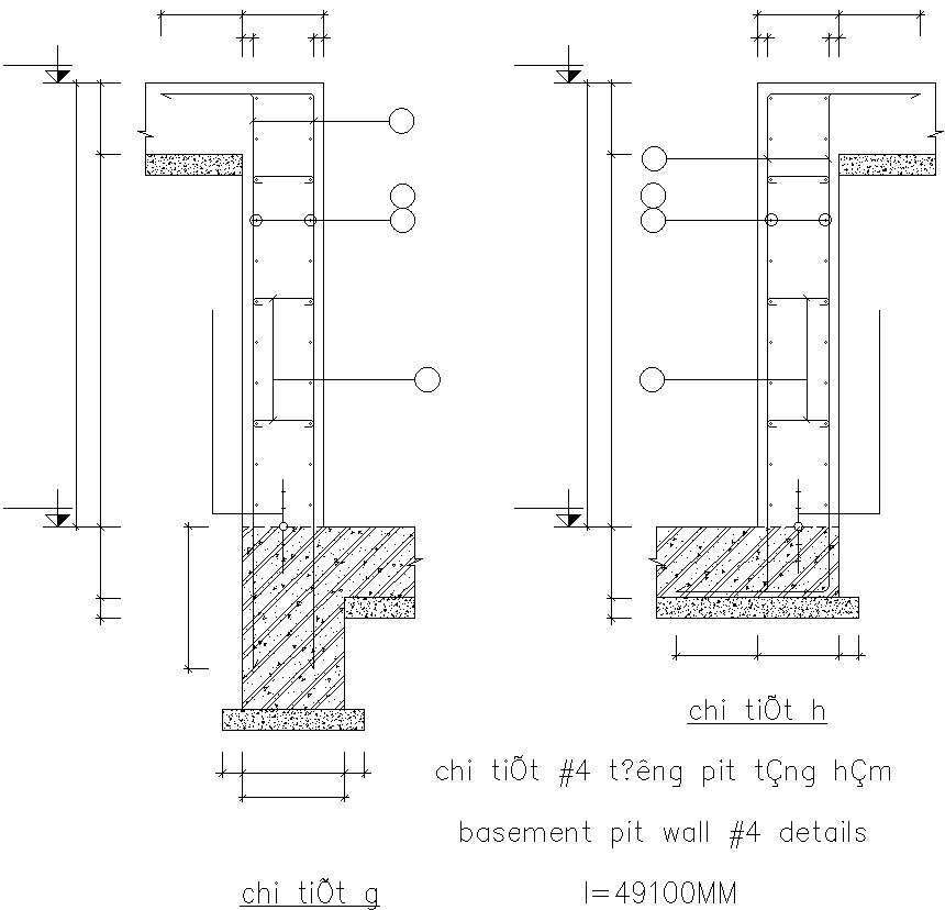 Basement pit wall details ( l=49100MM ) - Cadbull