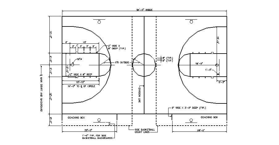 Basket ball court plan cad drawing details dwg file - Cadbull