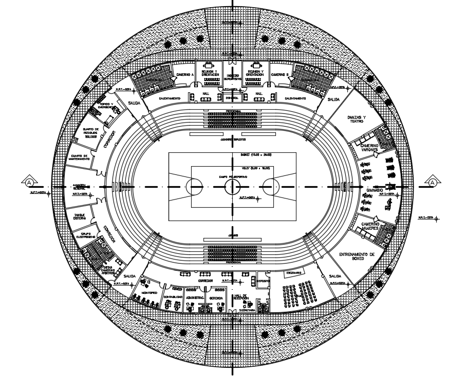 Basketball Stadium Plan AutoCAD Drawing Download DWG File - Cadbull