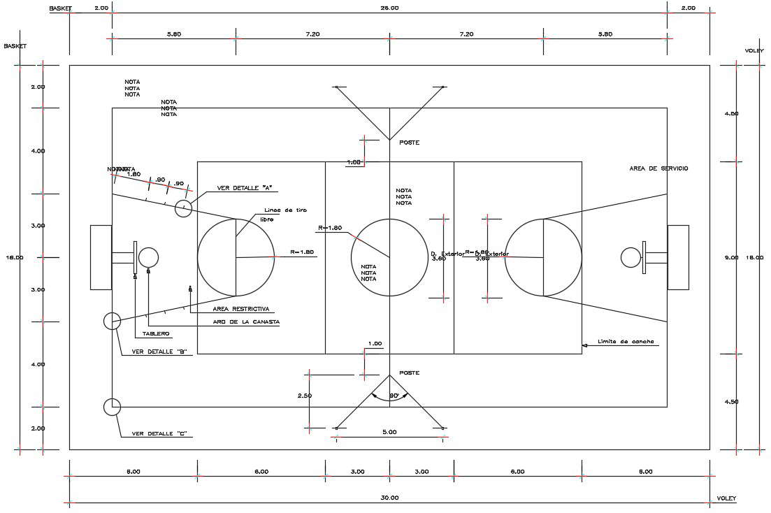 Basket ball plan is presented in this AutoCAD drawing file. Download ...