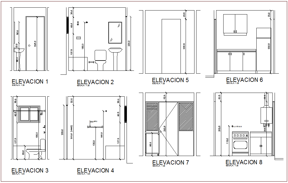 Bathroom And Kitchen Different Side Elevation View For Apartment With ...