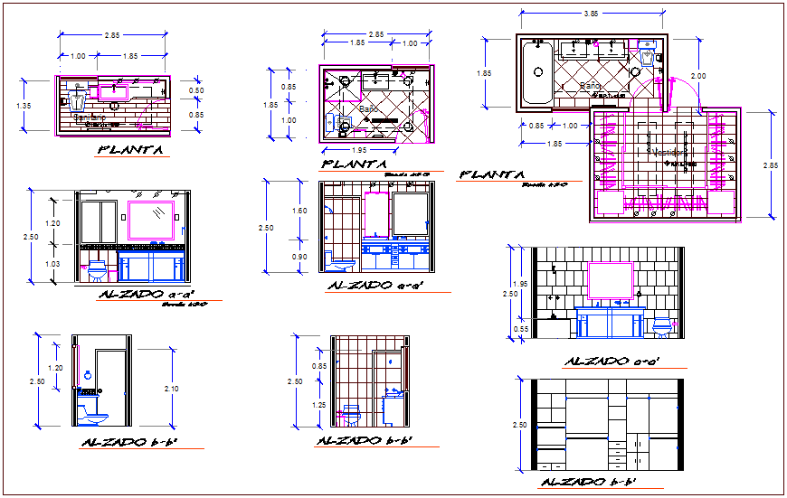 Bathroom and toilet plan and sectional view dwg file - Cadbull