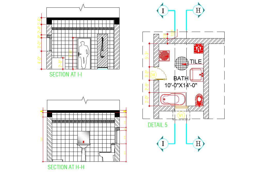 Bathroom plan and section plan autocad file - Cadbull