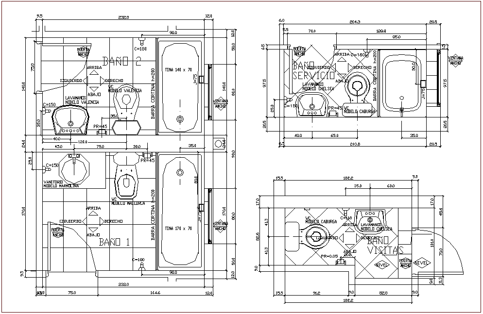 Bathroom plan with different design view for apartment dwg file - Cadbull